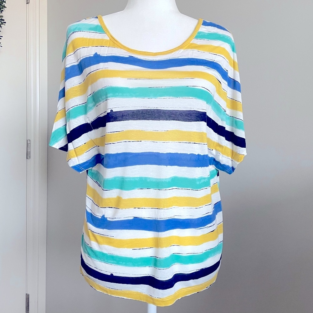 LOFT Striped Batwing Sleeve Tee, Lightweight, Spring Shirt, Boatneck, S